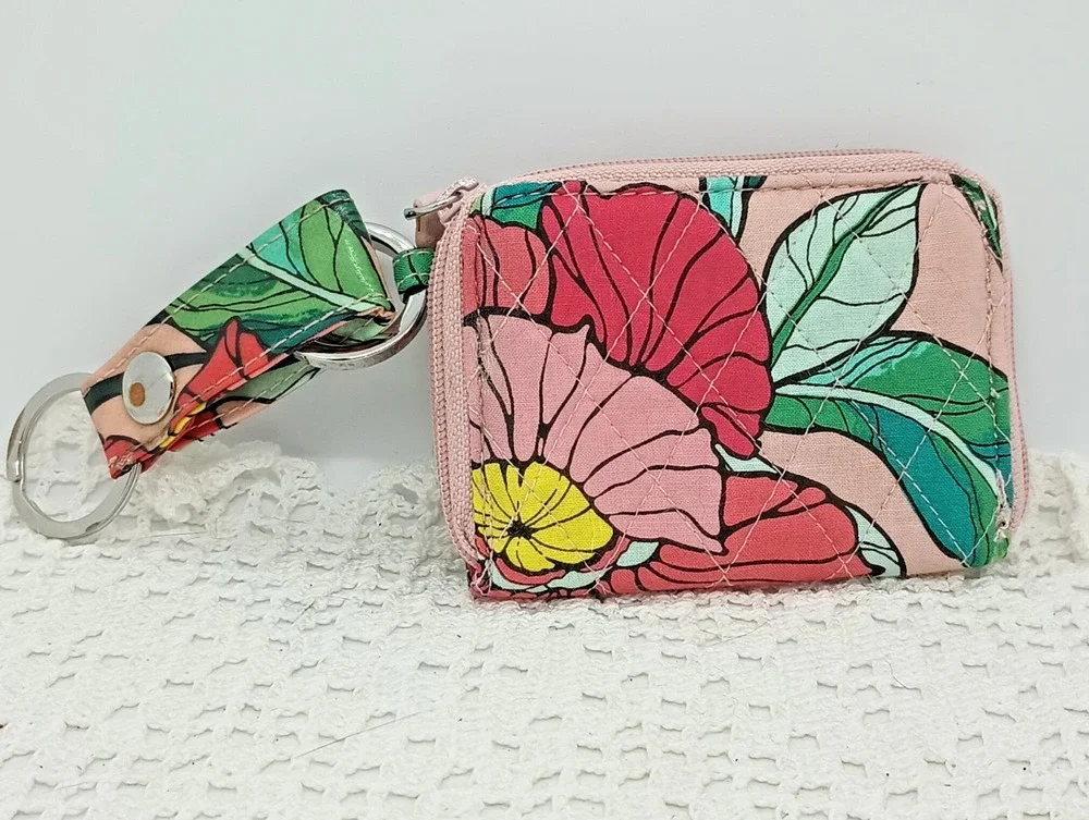 Vera Bradley Campus Double ID Vintage Flower Keychain Plus Bonus Key Fob